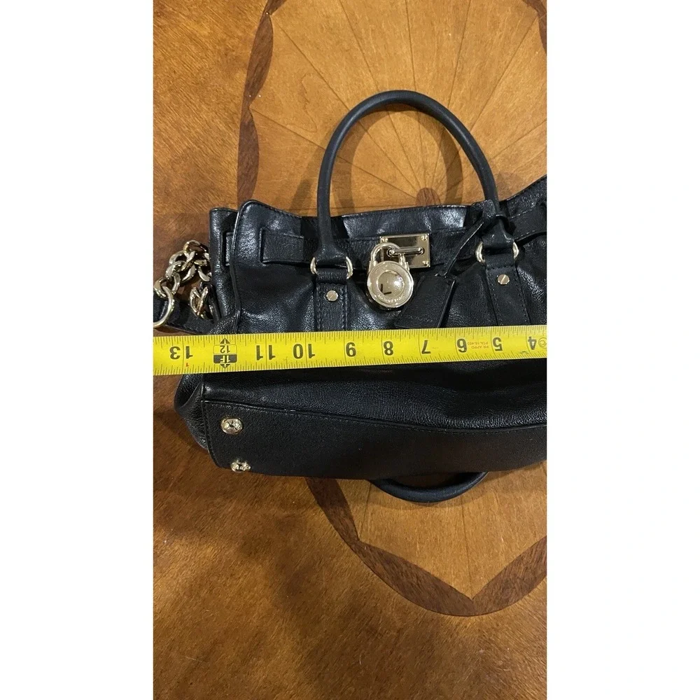 Michael Kors Hamilton Black Leather Satchel Tote‎ Chain Shoulder Bag Gold